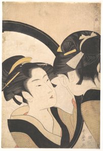 Naniwa Okita bewundert sich im Spiegel von Kitagawa Utamaro