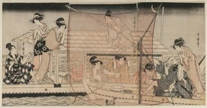 Netzfischen bei Nacht am Sumida-Fluss, um 1800