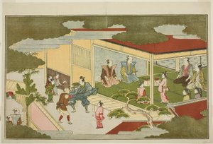 Neujahr in einer Samurai-Residenz, aus der illustrierten Kyoka-Anthologie Der junge Gott Ebisu (Waka Ebisu) von Kitagawa Utamaro