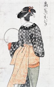 Ohisa aus dem Takashima-Teesalon, Frau im Kimono mit Fächer, ukiyo-e Kunstdruck von Kitagawa Utamaro (1753-1806), Holzschnitt, japanische Zivilisation, Edo-Zeit von Kitagawa Utamaro