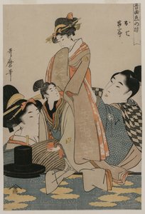 Oshichi und Kichisaburo aus der Serie Musik zum Thema Beständigkeit in der Liebe, um 1800 von Kitagawa Utamaro