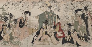 Parodie auf Yoritomo, der Kraniche freilässt (Mitate Yoritomo h?kaku)