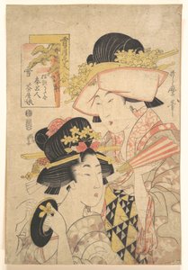 Teehausmädchen und Diener: Schnee, aus der Serie Vergleich der Schönheit von Schnee, Mond und Blumen von Kitagawa Utamaro