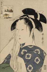 Die Asahiya-Witwe, aus der Serie Berühmte Schönheiten verglichen mit den sechs unsterblichen Dichtern von Kitagawa Utamaro