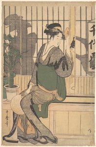 Das Chiyozuru-Teestuben-Schatten auf dem Shoji, 1790er von Kitagawa Utamaro