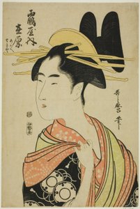 Die Kurtisane Arihara von Tsuruya und die Kinderbegleiter Aoe und Sekiya, aus einer unbetitelten Serie von Kurtisanen