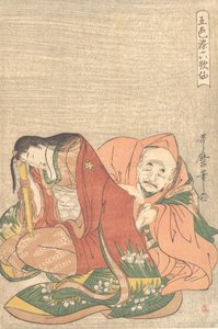 Der Dichter Sojo Henjo 816-890 steckt einen Brief in den Ärmel einer Frau von Kitagawa Utamaro