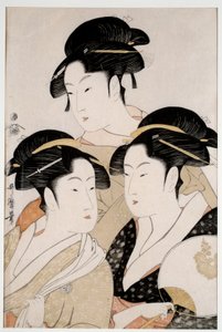 Drei Schönheiten unserer Zeit. Japanischer Druck von Utamaro Kitagawa im Ukiyo-E-Stil