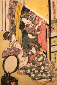 Drei Mädchen in einem Bekleidungsgeschäft von Kitagawa Utamaro