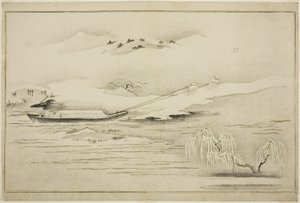 Ein Schleppkahn im Schnee, aus dem Album Die Silberne Welt von Kitagawa Utamaro