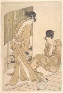 Zwei junge Frauen in Yukata nach einem Bad von Kitagawa Utamaro