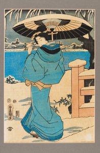 Ukiyo-e-Druck - Eine Frau, die einen Kamm hält