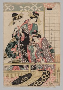Yoshiwara-Frauen schauen im Frühling auf die Straße von Kitagawa Utamaro