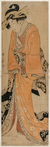 Geisha neben einem Shamisen-Kasten stehend von Kitagawa Utamaro II