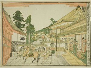 Akt II (Nidanme), aus der Serie "Perspektivbilder des Lagers der treuen Vasallen (Uki-e kanadehon Chushingura)" von Kitao Masayoshi