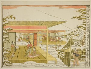 Akt IX (Kudanme), aus der Serie "Perspektivbilder des Lagers der treuen Vasallen (Uki-e kanadehon Chushingura)" von Kitao Masayoshi