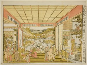 Akt VII (Shichidanme), aus der Serie "Perspektivbilder des Lagers der treuen Vasallen (Uki-e kanadehon Chushingura)" von Kitao Masayoshi