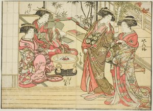Kurtisanen von Otawaraya, aus dem Buch "Spiegel der schönen Frauen der Vergnügungsviertel (Seiro bijin awase sugata kagami)," Bd. 2
