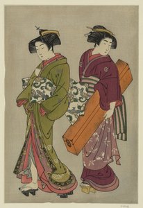 Kitao Shigemasa (1777) Geisha und ein Diener mit ihrem Shamisen-Kasten von Kitao Shigemasa