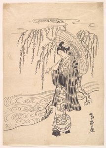 Ono no Dofu als junger Mann, der einem Frosch zusieht, der auf einen Weidenzweig springt von Kitao Shigemasa