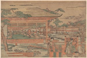 Ushiwaka, der junge Yoshitsune, der Jorurihime ein Ständchen bringt von Kitao Shigemasa