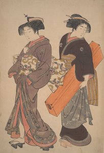 Frau mit ihrer Zofe auf dem Weg zu einem Treffen von Kitao Shigemasa