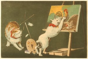 Katzen und Leinwand von Kiyochika Kobayashi