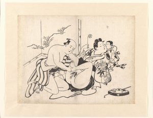 Erotische Darstellung mit Rauchutensilien und Paravent von Kiyonobu (I) , Torii