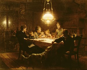 Familienabendessen im Lampenlicht, 19. Jahrhundert