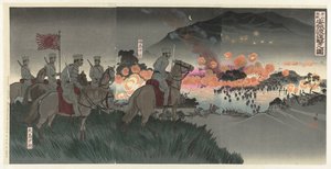 Die heftige Schlacht bei Asan, Angriff über den Ansung-Fluss von Kobayashi Kiyochika