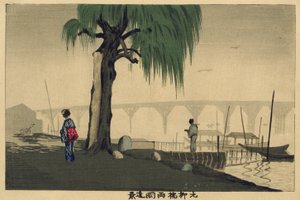 Fernsicht auf Ryōgoku von der Motoyanagi-Brücke von Kobayashi Kiyochika