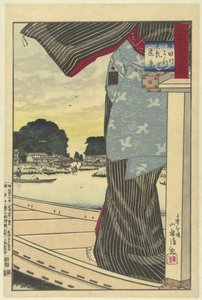 Blick auf Matsuchiyama vom Sumida-Fluss. Hundert Ansichten der Provinz Musashi