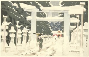 Starker Schneefall am Tōshōgū-Schrein in Ueno von Kobayashi Kiyochika
