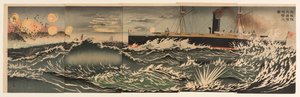 Unsere Kriegsflotte bombardiert die Dalian-Bucht von Kobayashi Kiyochika