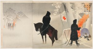 Unsere Truppen errichten unter der bitteren Kälte ein Biwak in Yingkou von Kobayashi Kiyochika