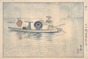 Frühlingsregen an der Brücke über den Ōkawa: Die Fähre bei den Stallungen von Kobayashi Kiyochika