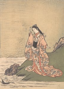 Ein Mädchen am Ufer eines Baches sieht einen Dämonenkopf im Wasser, Mitte bis Ende des 18. Jahrhunderts von Komatsuken Shoshoken