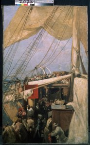 Auf dem Deck. Beschreibung der Menschenmenge auf dem Deck eines Schiffes von Konstantin Alekseevich Korovin