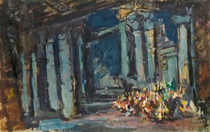 Cleopatras Palast, Ägyptische Halle. Bühnenbild für die Oper-Ballett Mlada von Rimsky-Korsakov, 1916