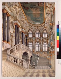 Die große Treppe des Winterpalastes in Sankt Petersburg, auch bekannt als Botschaftertreppe oder Jordan-Treppe - Werk von Konstantin Andreyevich Ukhtomsky (1818-1881)