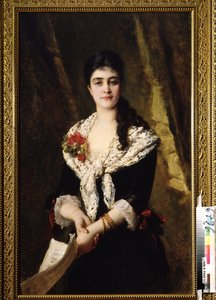 Porträt der Sängerin A. Panaeva Kartseva als Tatjana in der Oper Eugen Onegin von P. Tschaikowski von Konstantin Egorovich Makovsky