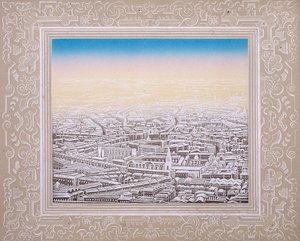 Luftaufnahme von London mit dekorativem Rand, ca. 1845