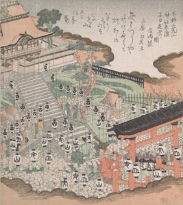 Menschenmenge, die den Festtanz vor dem Futaara-Schrein betrachtet, 19. Jahrhundert von Kubo Shunman
