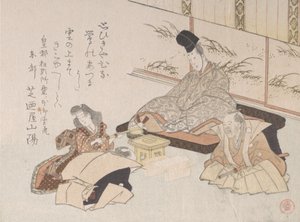 Edelmann empfängt ein Kyoka-Humor-Gedicht..., 19. Jahrhundert von Kubo Shunman