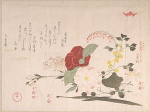 Frühlingsregen-Sammlung (Harusame shū), Band 2: Schnittblumen: Waldrebe, Buschklee, Iris, Kamelie und Azalee von Kubo Shunman