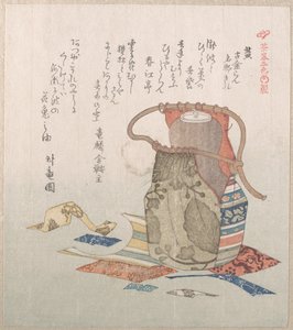 Gelb; Teekanne mit Deckel und Brokatfragmenten von Kubo Shunman