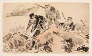 Leutnant Ōta und einundsechzig andere Soldaten der großen Aufklärungstruppe stellen die Kommunikation zwischen der ersten und zweiten Expeditionsarmee her von Kubota Kinsen