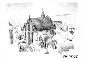Winterliche gotische Kirchenskizze