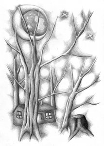 Mondbeschienene Waldhäuser