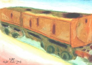 Alte orangefarbene Eisenbahnwagen